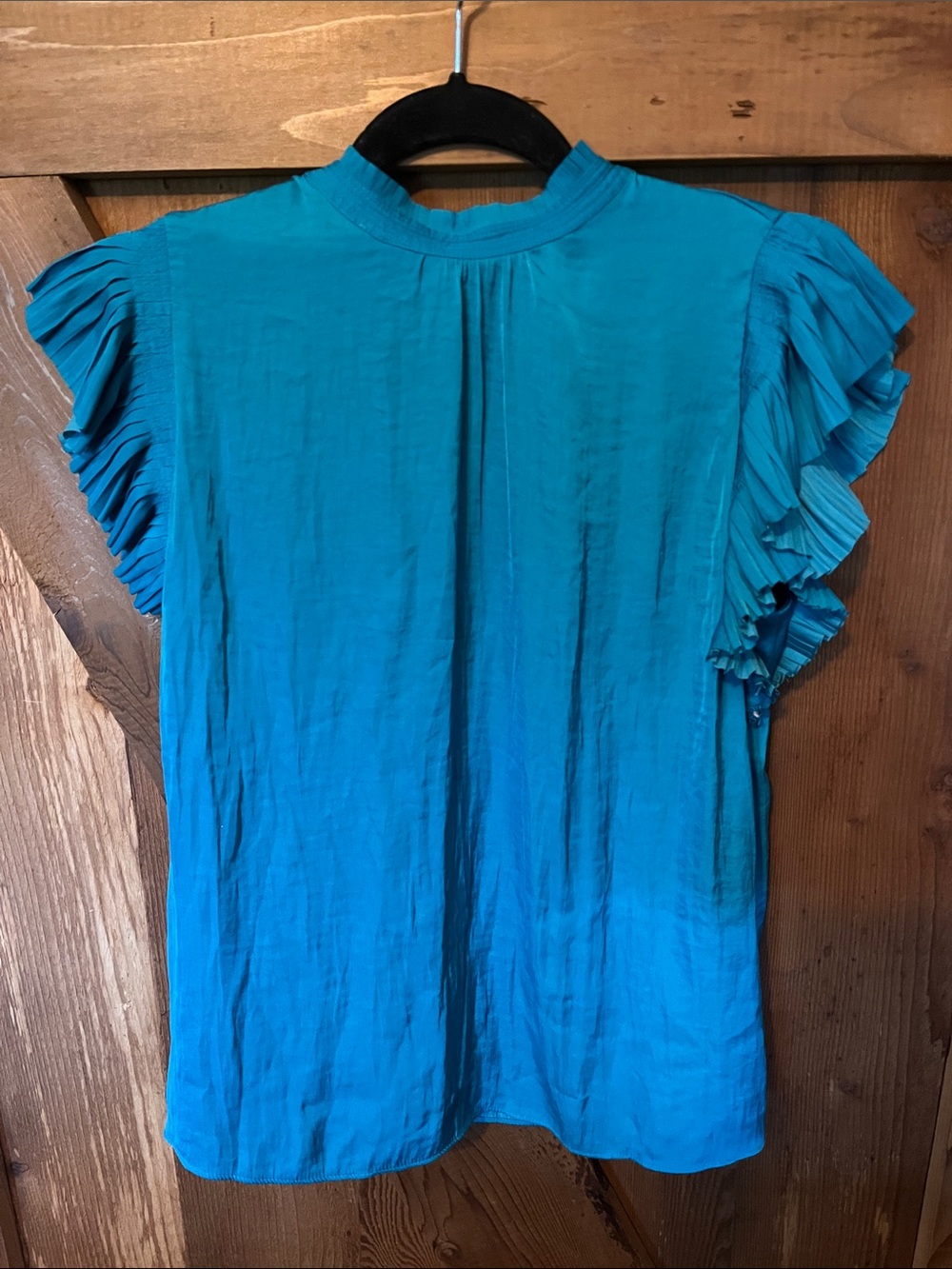 Teal Ruffle Sleeve Blouse